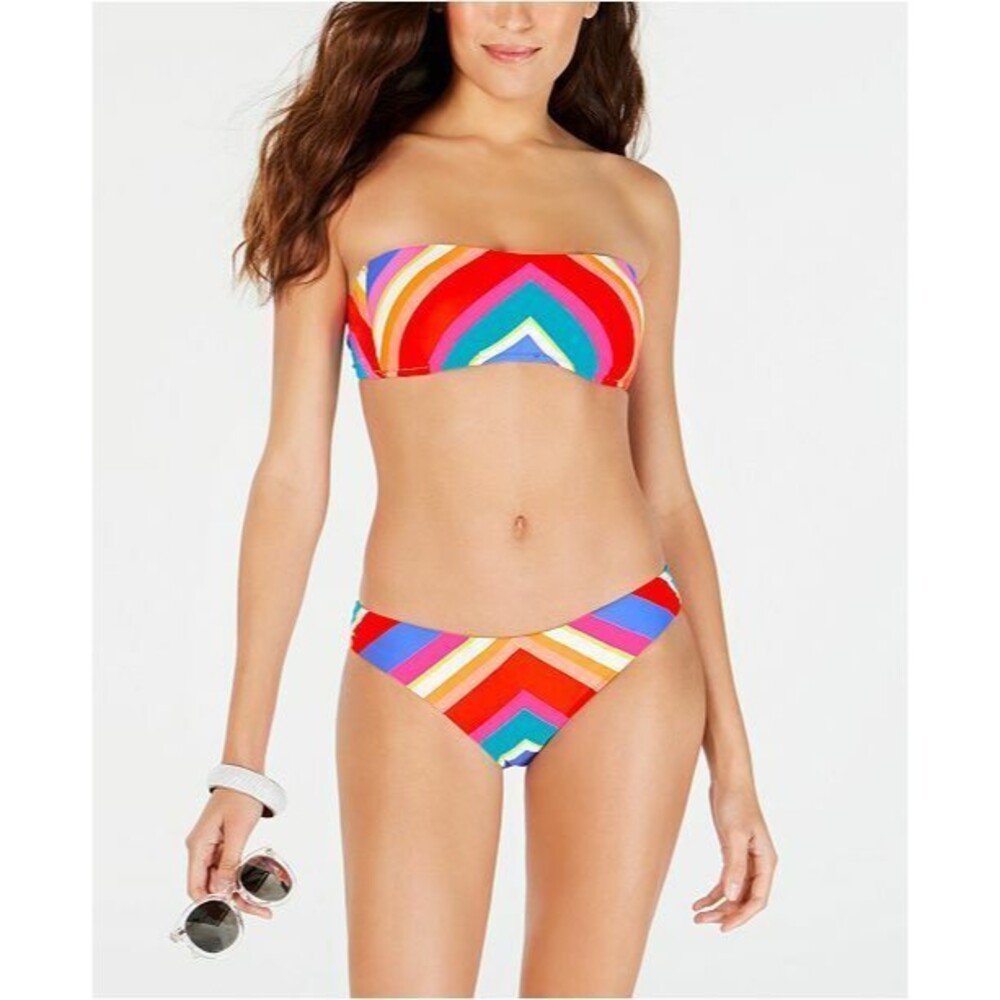 Trina Turk Sunset Chevron Bandeau Bikini Set 2 PC 10 Multi Stripes Rainbow